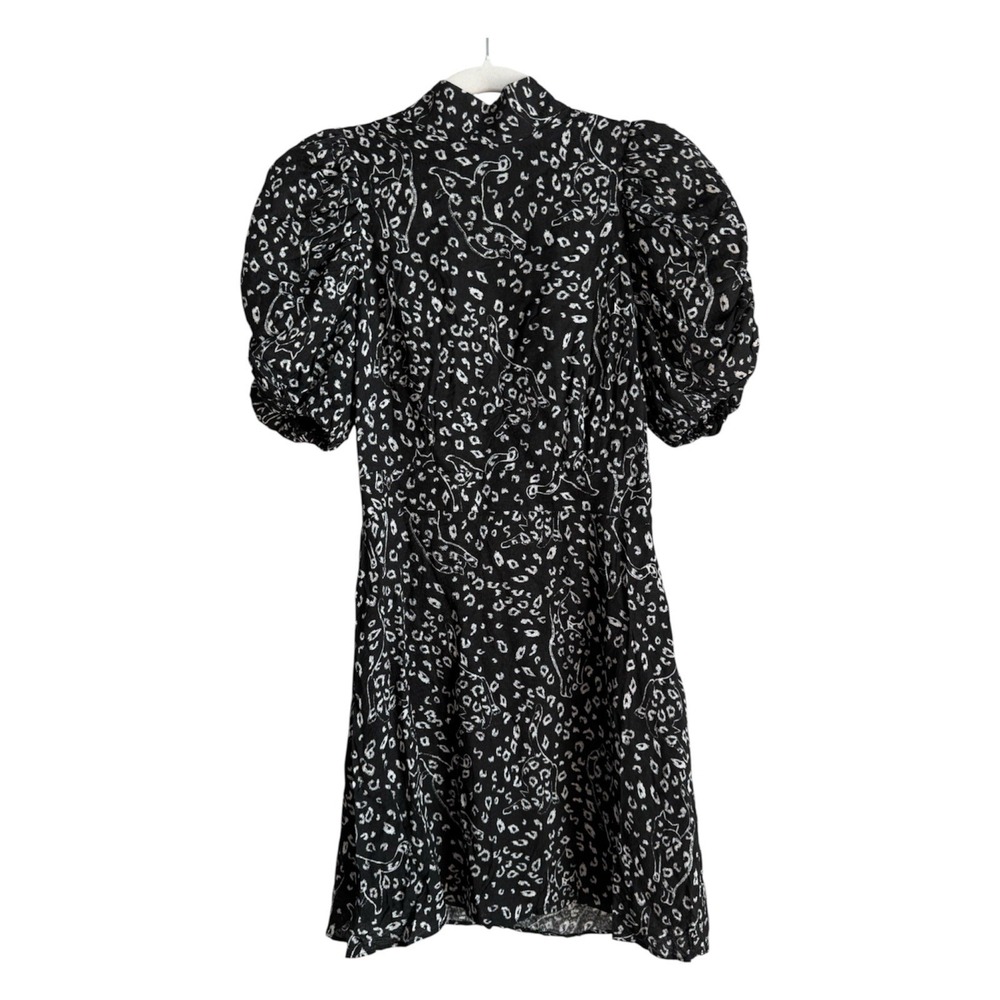 Ted Baker RAAYY Cat Leopard Print Mini Dress Puff Sleeve Mock Neck Aesthetic S